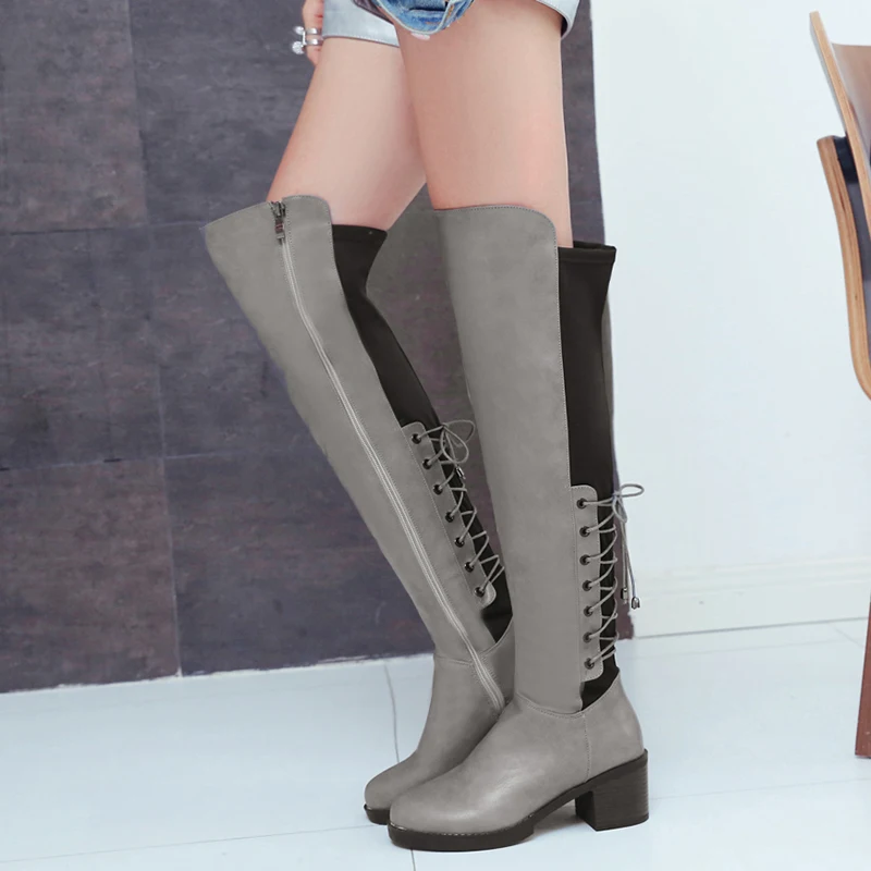 KEBEIORITY Large Size Knee High Boots Women Autumn Shoes High Heels Leather Fashion Square Heel Black Red Boots Woman Shoes цена KEBEIORITY Large Size Knee High Boots Women Autumn Shoes High Heels Leather Fashion Square Heel Black Red Boots Woman Shoes цены онлайн