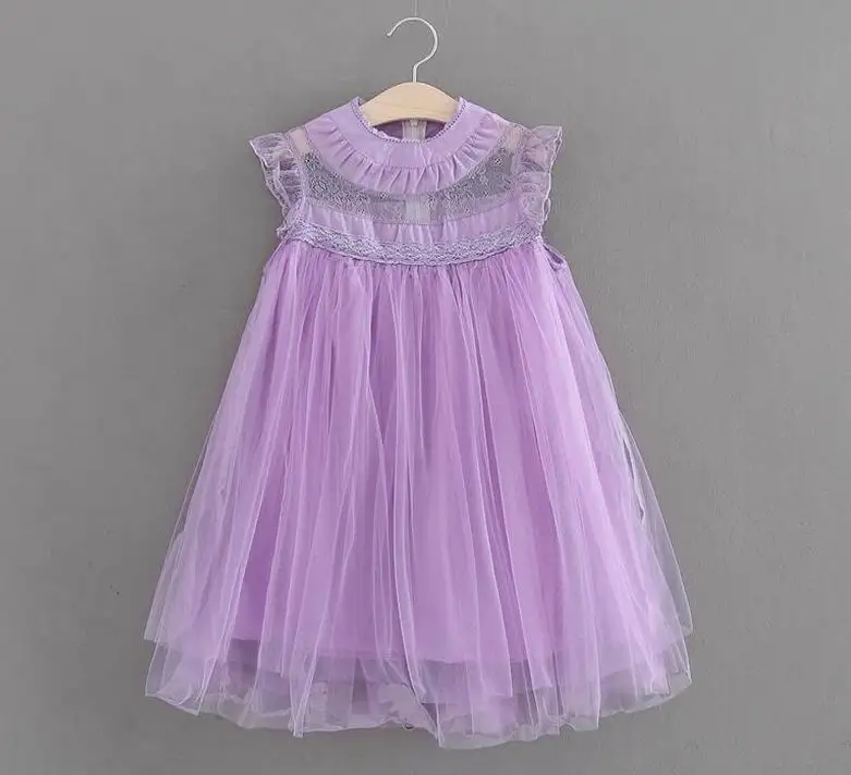 Новое летнее платье принцессы для девочек кружевной тюлевый сарафан с расклешенными рукавами для свадебной вечеринки, одежда для детей от 2 до 7 лет, E16890