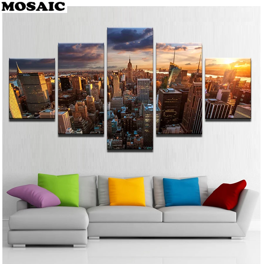 

New York City Building Sunset Landscape diamond Embroidery,5d diy diamond painting full square/round cross stitch,mosaic decor