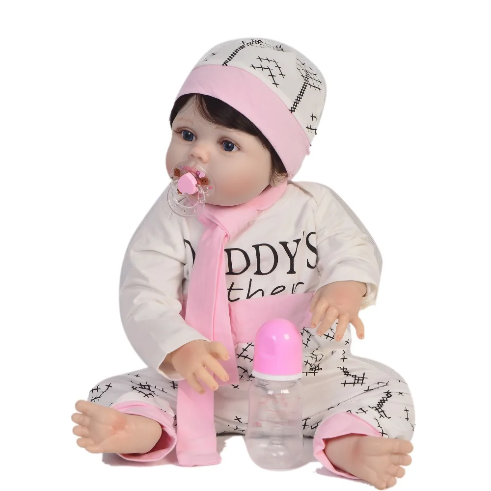 23 "57 см полная силиконовая кукла reborn baby doll новорожденная девочка bebes reborn может купать игрушку Кукла подарок boneca reborn силикон completa