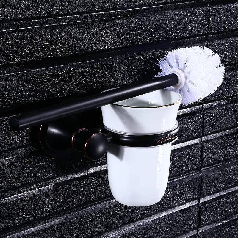 AUSWIND 304 нержавеющая сталь soild Латунь аксессуары для ванной комнаты черный смазанный Бронзовый Круглый с креплением на стене База аксессуары для ванной комнаты Набор - Цвет: Toilet brush holder