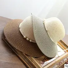 Лучшие продажи корейский стиль Летняя мода новая Рыбацкая шапка с жемчужинками tide Женская Солнцезащитная шляпа открытый пляжный зонтик шляпа