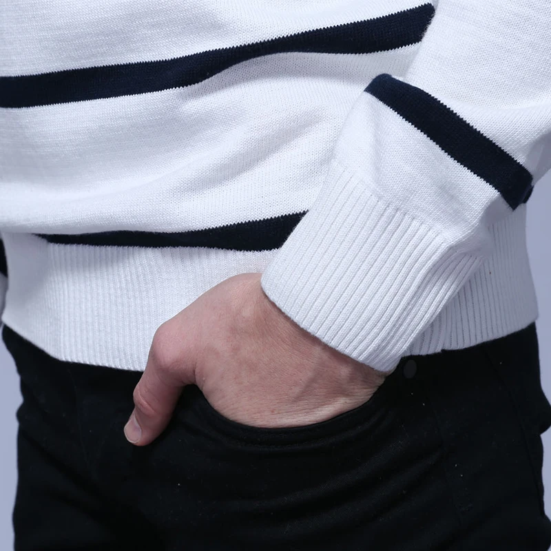 Мужской трикотажный свитер поло в полоску 3 цвета|sweater men pullover|striped sweater menbrand |