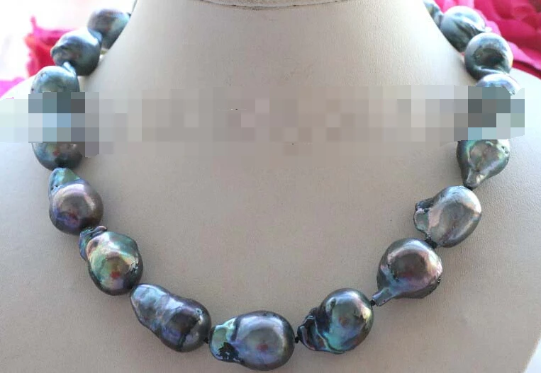 

Jewelr 005686 Genuine Natural Black Reborn Keshi Pearl Necklace 14KGP
