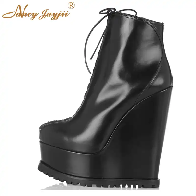 ladies black wedge ankle boots