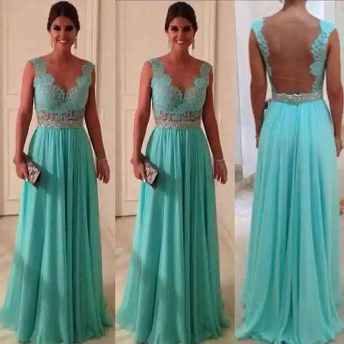 YNQNFS IED30 прозрачное шифоновое элегантное вечернее платье с открытой спиной свадебное платье Vestido de Festa Longo бирюзовый зеленый - Цвет: turquoise as photo