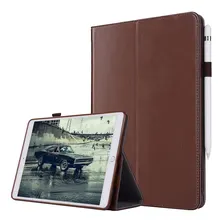 For iPad Pro 12.9 2017 2015 Smart Flip Tablet Case Cover Luxury Genuine Leather Folding Stand Case + Card Slots + Pencil Holder