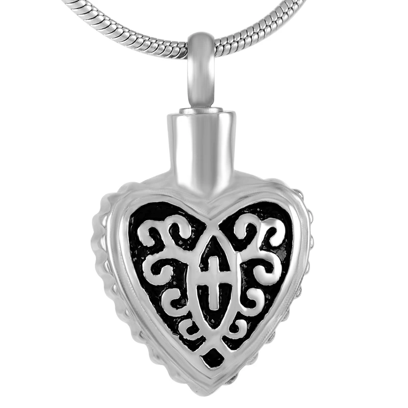 IJD9298 Cross In My Heart Stainless Steel Memorial Necklace Hold Ashes