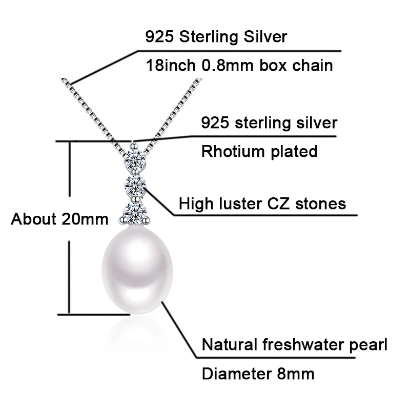 TZ2076P size Natural pearl silver pendant charm necklace