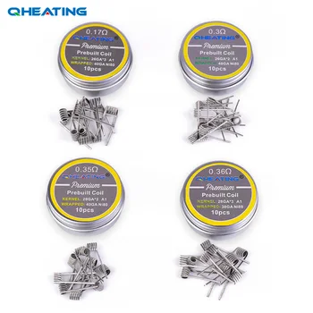 

NEW Qheating 10pcs/lot Prebuilt Coils High Density Ni80 Fused Clapton Coil for Electronic Cigarette RDA RTA NI80 clapton coil