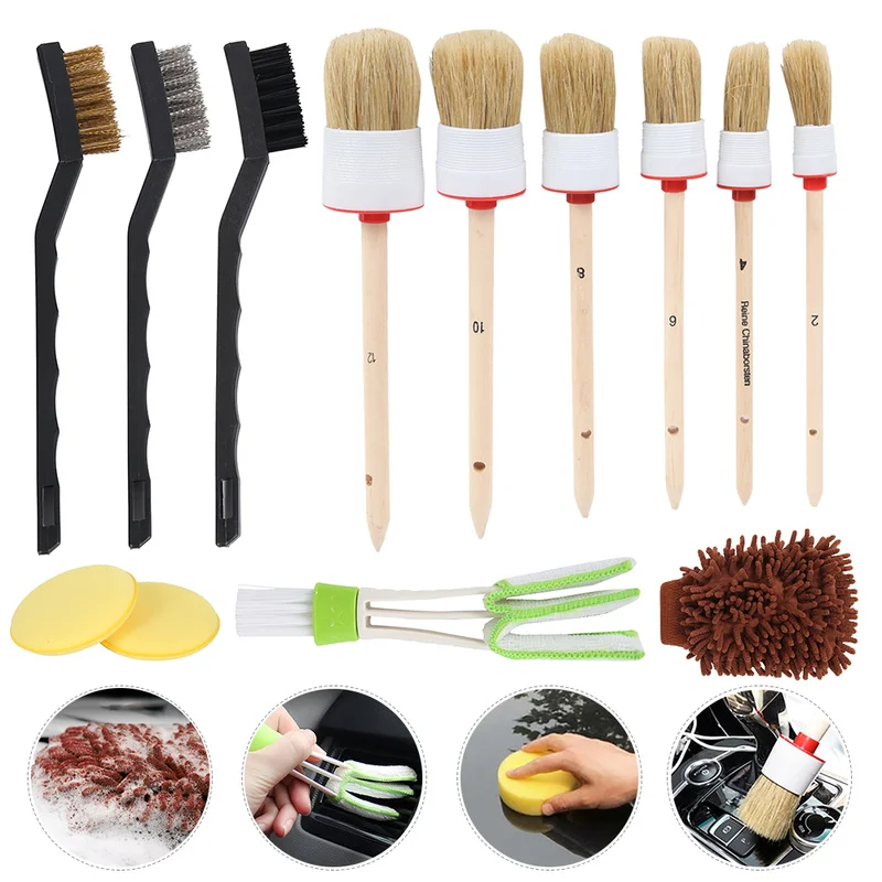 

13 Pcs Auto Brush Set for Cleaning Car Motorcycle Cleaning Wheels Dashboard Interior Exterior Air Vents Soft Bristle Brushes