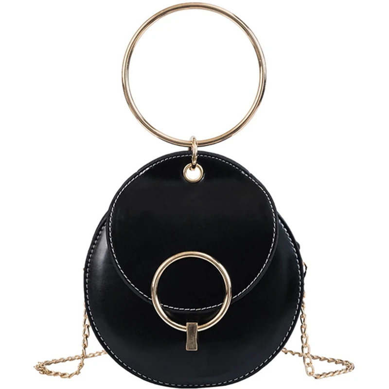 

Fashion Round Handle Single Chain Portable Pu Leather Round Handbag Messenger Bag