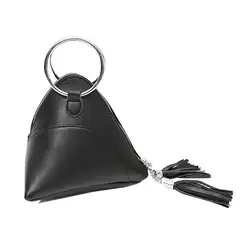 Сумочка для пышек Женская сумочка мини-кисточка сумка треугольные женские сумки PU (черный)