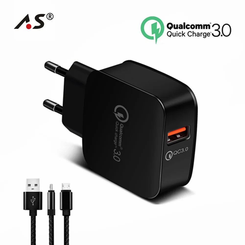 A. s USB зарядное устройство Quick Charge 3,0 быстрое зарядное устройство QC3.0 USB адаптер зарядное устройство для мобильного телефона зарядное устройство s+ 1 м Micro USB кабель