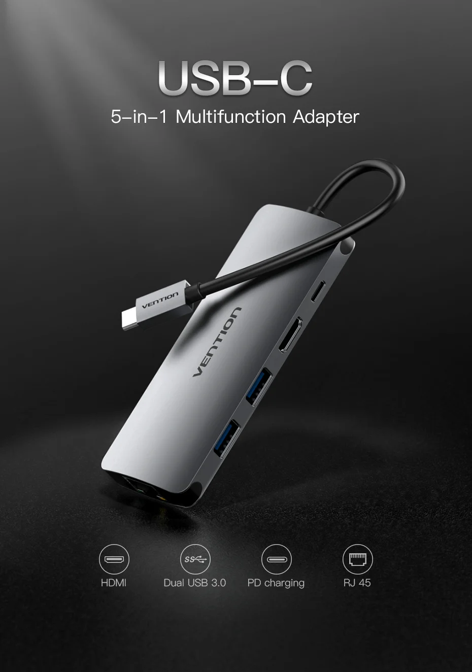 Vention Thunderbolt 3 адаптер док-станции USB C к HDMI USB 3,0 хаб RJ45 PD для MacBook Pro huawei P20/Коврики 10 USB-C концентратора