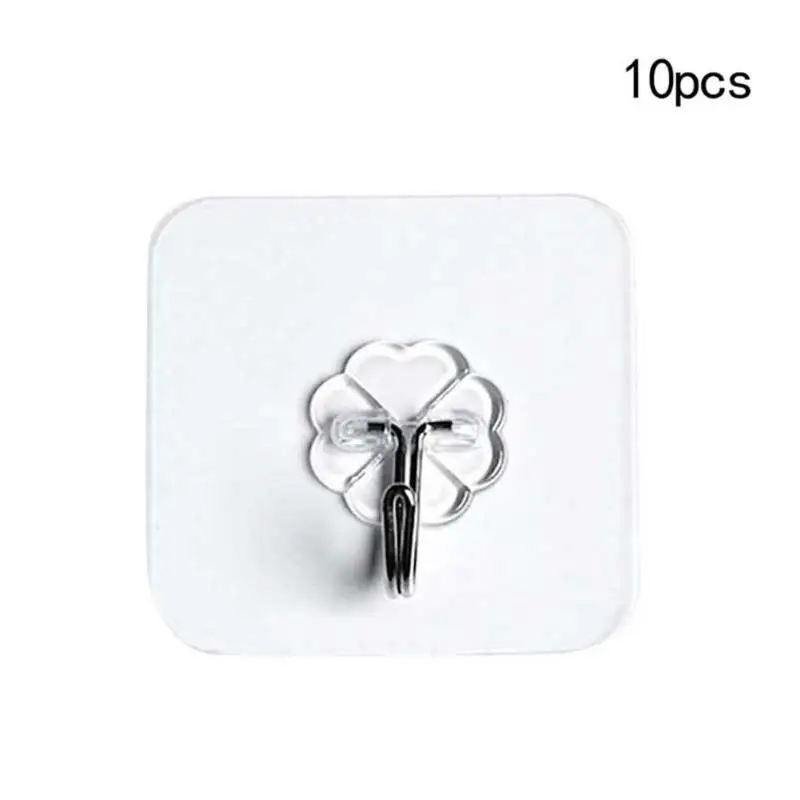 

10Pcs/Set Sticky Hooks for Wall Load 10KG Seamless Adhesive Waterproof Transparent Strong Kitchen Wall Hanger Bathroom