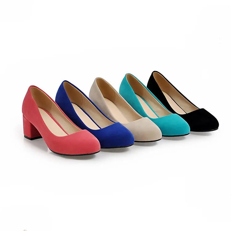 XJRHXJR/Брендовые женские туфли-лодочки, большие размеры 32-43 Модные элегантные офисные женские туфли без застежки с круглым носком на высоком каблуке цвет черный, синий, красный