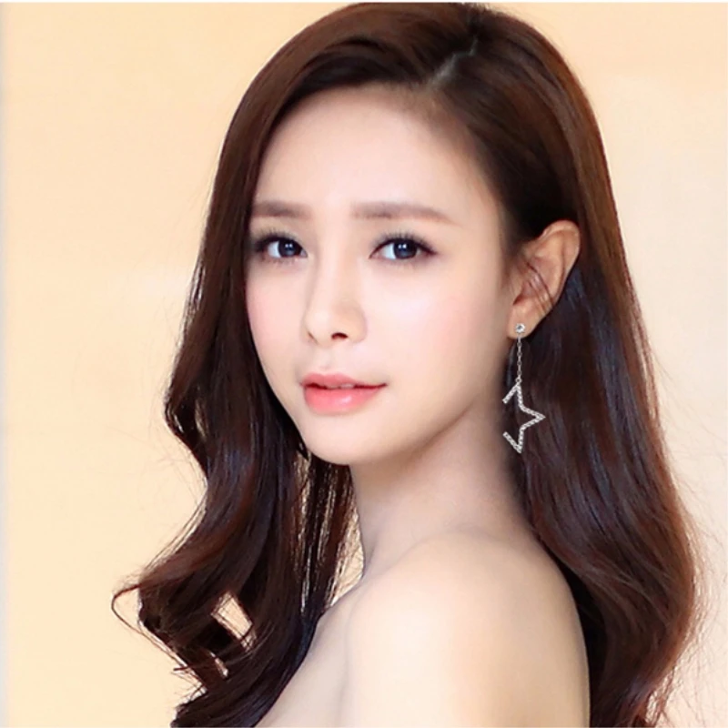 

925 Sterling Silver Korea Star Temperament Personality Asymmetry Fashion Female Sweet Fresh Dangle Earrings SEA241