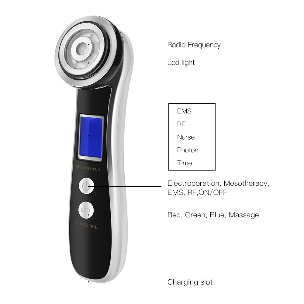 RF& EMS устройство для подтягивания кожи лица светодиодный фотонный аппарат для лифтинга лица радиочастотный массажер для лица