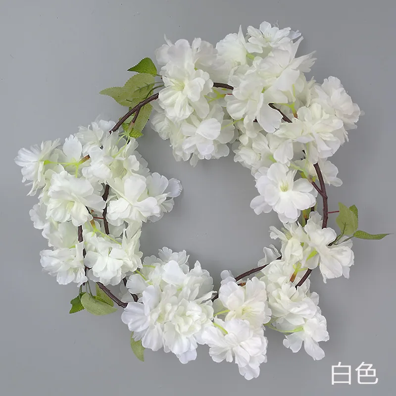 Симуляция вишни цветок ветка поддельные Сакура зашифрованные дерево для свадьбы домашний Декор стены DIY искусственные ветки цветы - Цвет: white  vine