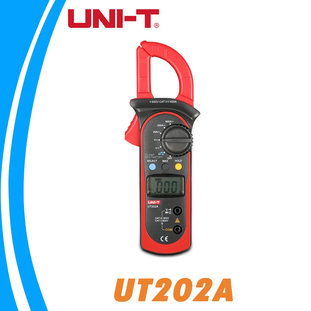 

UNI-T UT202A 400-600A Digital Clamp Meter 600V Voltmeter 2000 Counts Manual Range Resistance Diode Tester Data DC/AC Multimeter