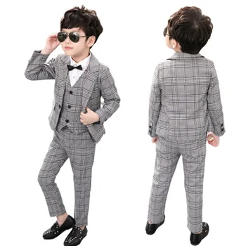 

New 2019 Fashion Boys Kids Vest Blazer Pants 3PCS Blazers Suits Wedding Suits Infantil Costume Children Gray Wedding Clothing