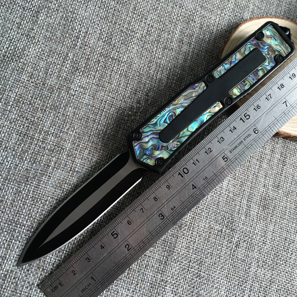 J&J Scarab Double edge blade knives Paua inlay 440C blade Aluminum