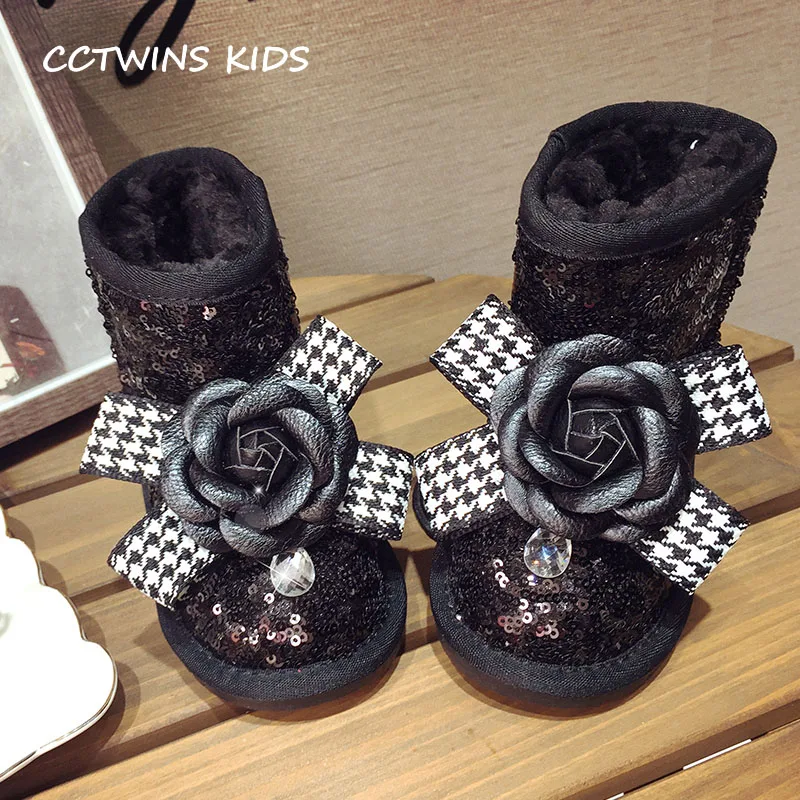 

CCTWINS KIDS 2018 Winter Children Genuine Leather Mid Calf Boot Baby Fashion Rhinestone Shoe Girl Butterfly Snow Boot CS1579
