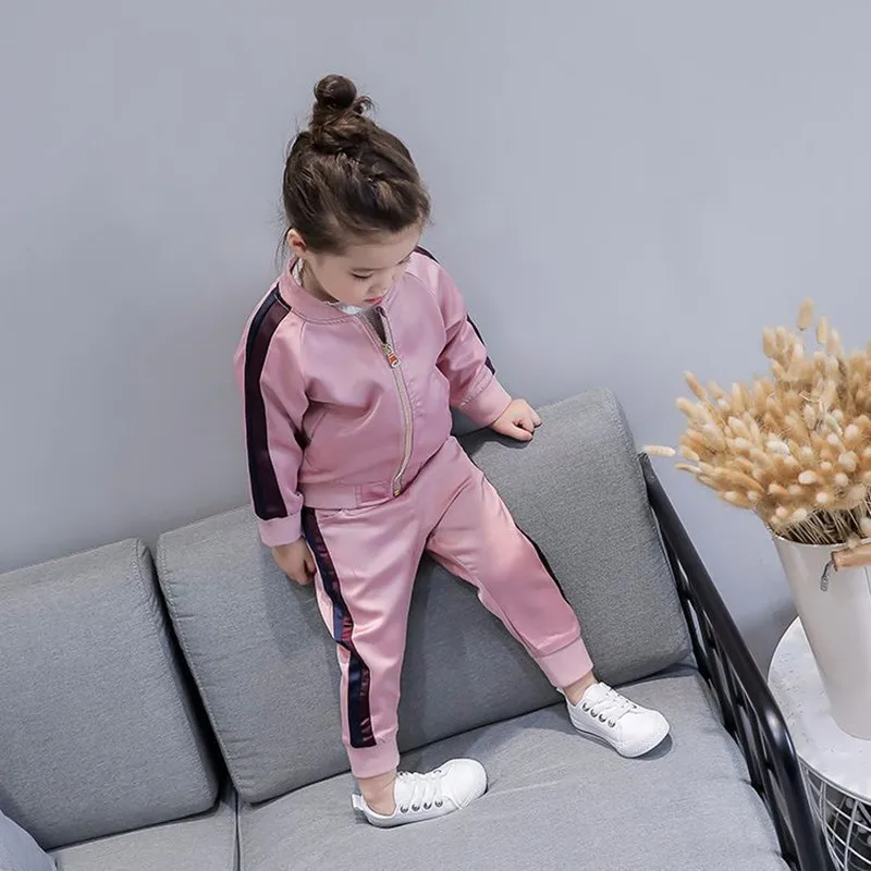 Spring Little Girls Baseball Uniform Zipper Jacket + Sport Pant 2pc Clothing Sets New Arrival Casual Childrens Sets