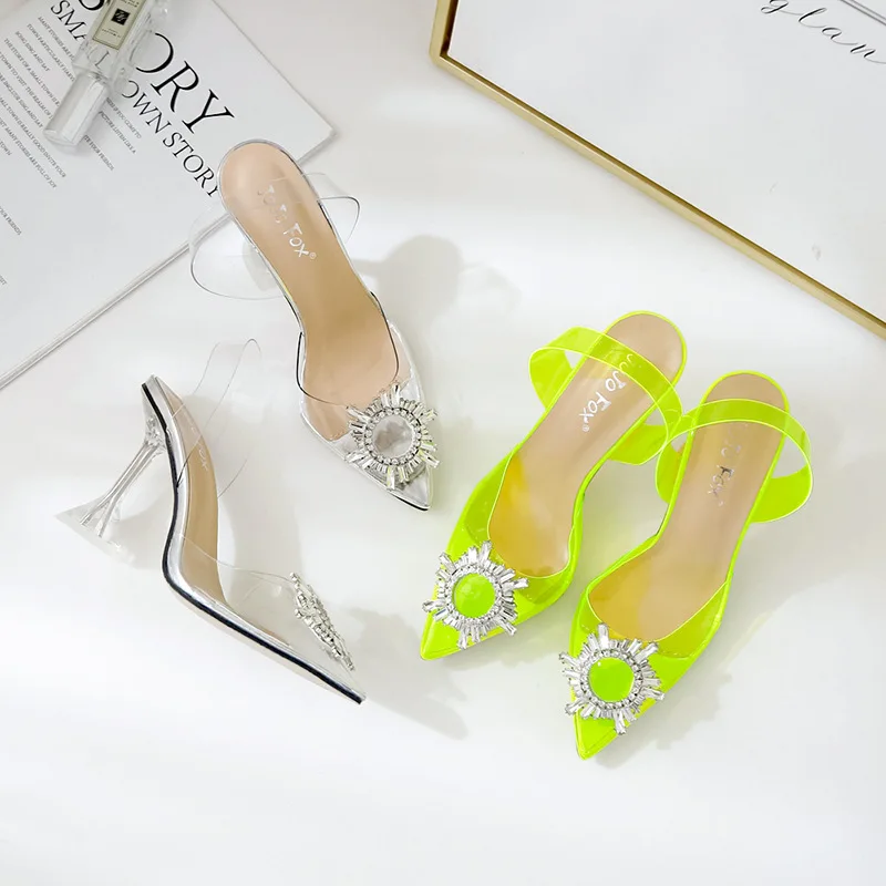 

2019 Explosions Sunflower Sexy Crystal Wine Glass and Pointed High-heeled Fine-heeled Sandals for Women