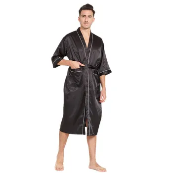 

Summer Silky Satin Robe Nightgown For Male Half Sleeve Home Clothes Mens Long Solid Kimono Bathrobe Gown Casual Sleepwear