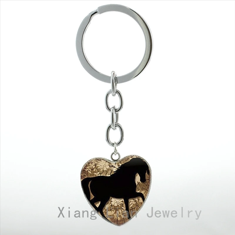 

Vintage Prancing Horse Handmade heart pendant keychain Country Western Jewelry Beauty With Horse New Year key chain ring HP103