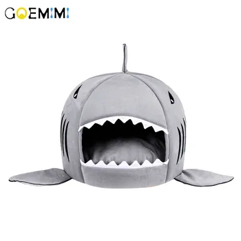 

2019 Warm Cat Cave Bed House For Small Dog Kitten Sleeping Cave Flannel Removable Mat Cats Tunnels Nest shark Shape Bed For cats