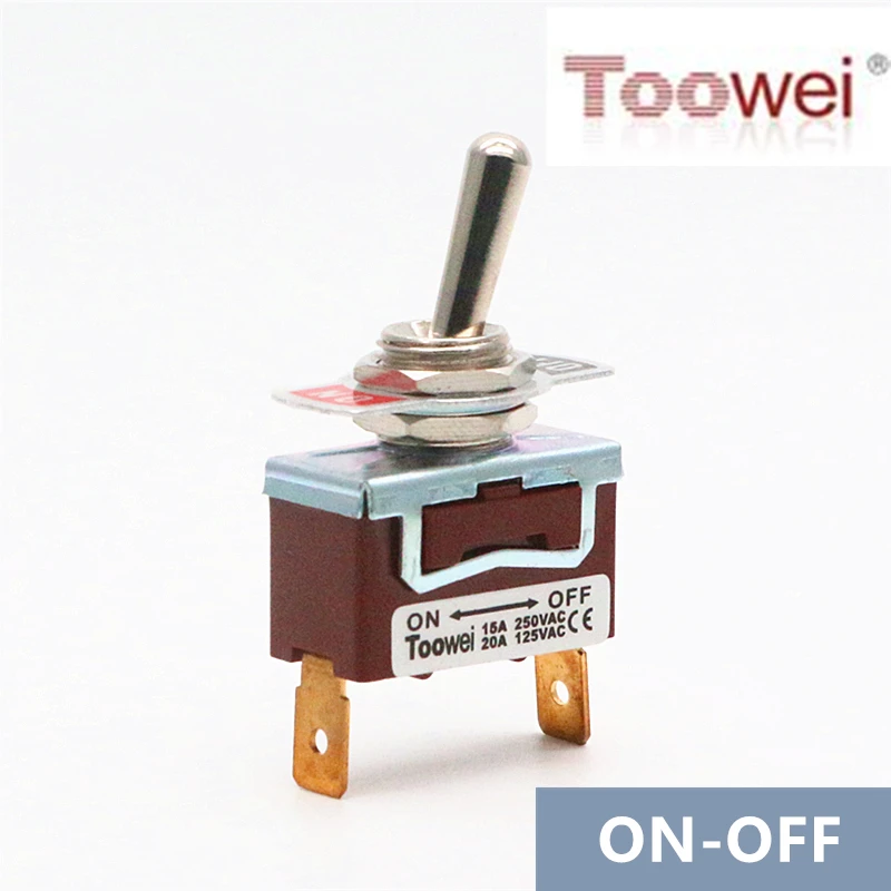

Toowei T701AT 2 pins toggle switch ON-OFF 15A 250V/ 20A 125V SPST/ Assembly hole 12mm/ 6.3mm quick contact