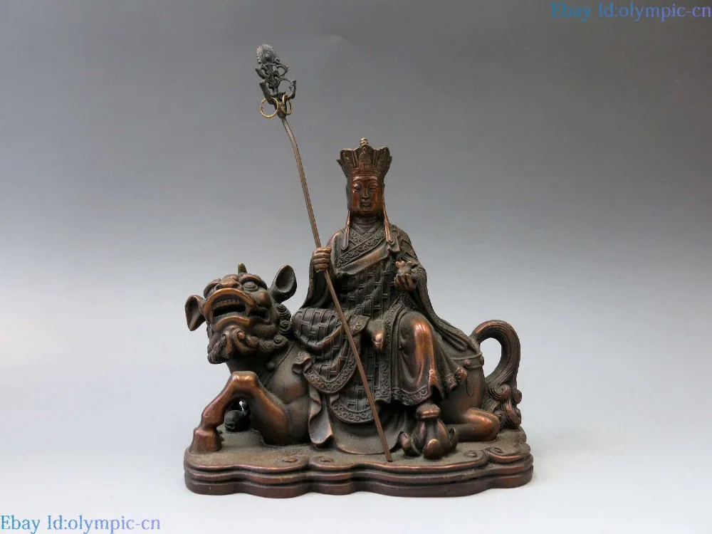 

China bronze sculpture carved copper buddhism Foo Dogs Lion Ksitigarbha Statue