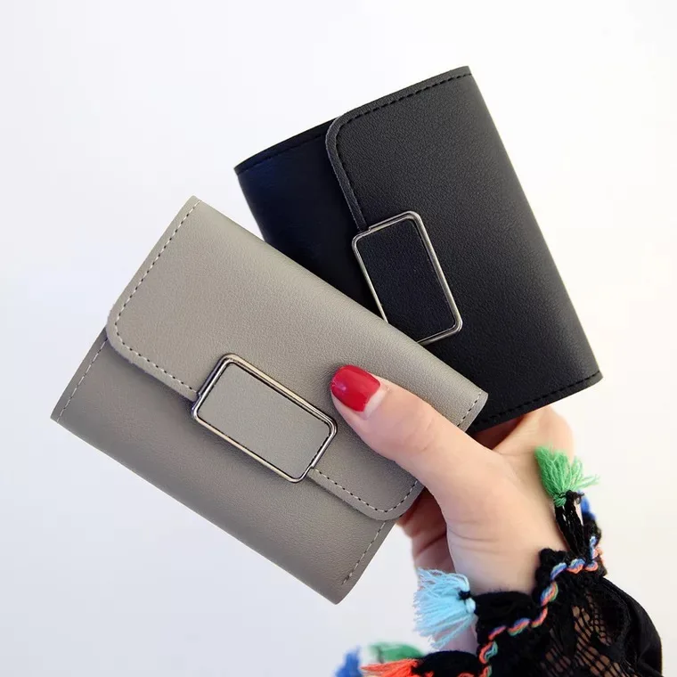

Small Standard Wallet Solid Simple PU Leather Women Short Wallets Double Hasp Vintage Lady Girls Coins Purse Card Holder