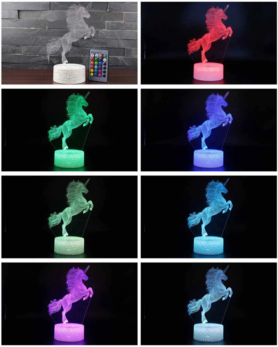 Прямая Pegasus 3D светодиодный ночной Светильник Touch/дистанционного 16 Цвета настольная лампа атмосферу светильник ing Творческий мультфильм дом USB светильник s