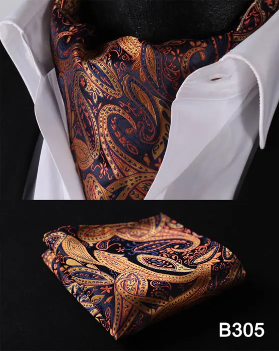 С цветочным узором из Для мужчин Шелковый шейный платок галстук Аскот платок комплект# B3 вечерние классический свадебный квадратный Карманный - Color: B305