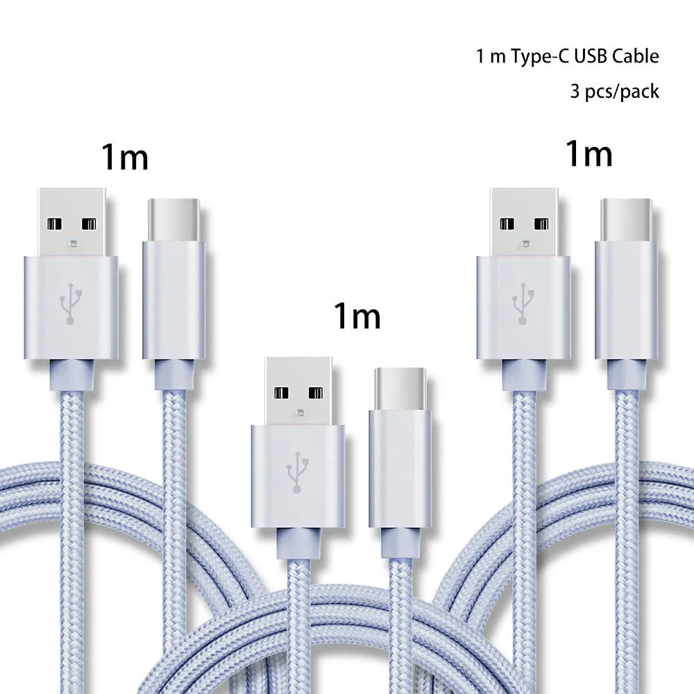 Серебряный 1 м 3 ⑤ упак. 5 в 2.4A USB C нейлоновый кабель для зарядного устройства Samsung