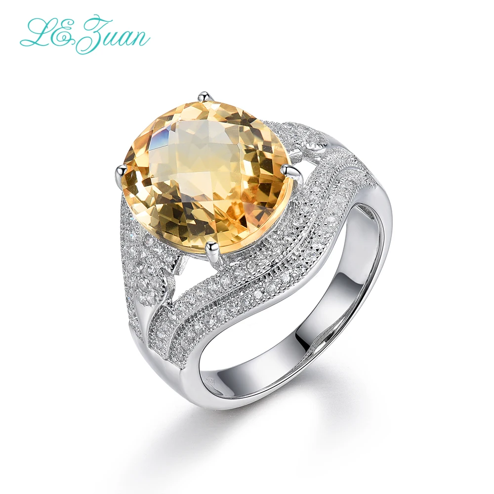 

I&zuan 7.38ct Natural Citrine Ring 100% 925 Sterling Silver Jewelry Cluster Gems Luxury Rings For Women