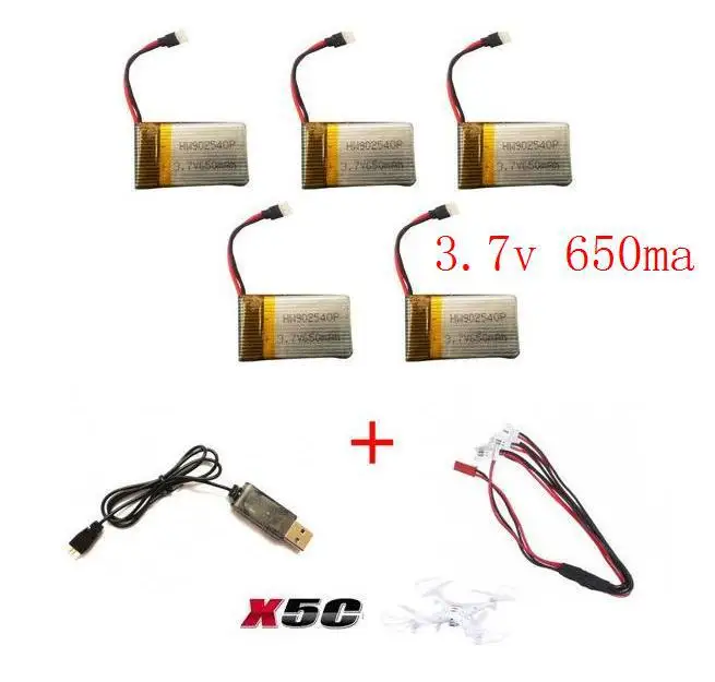 

YUKALA x5c x5sc x5sw 2.4G RC quadcopter rc drone 3.7v 650mah Li-polymer battery with USB charger cable 3.7v 650 mah