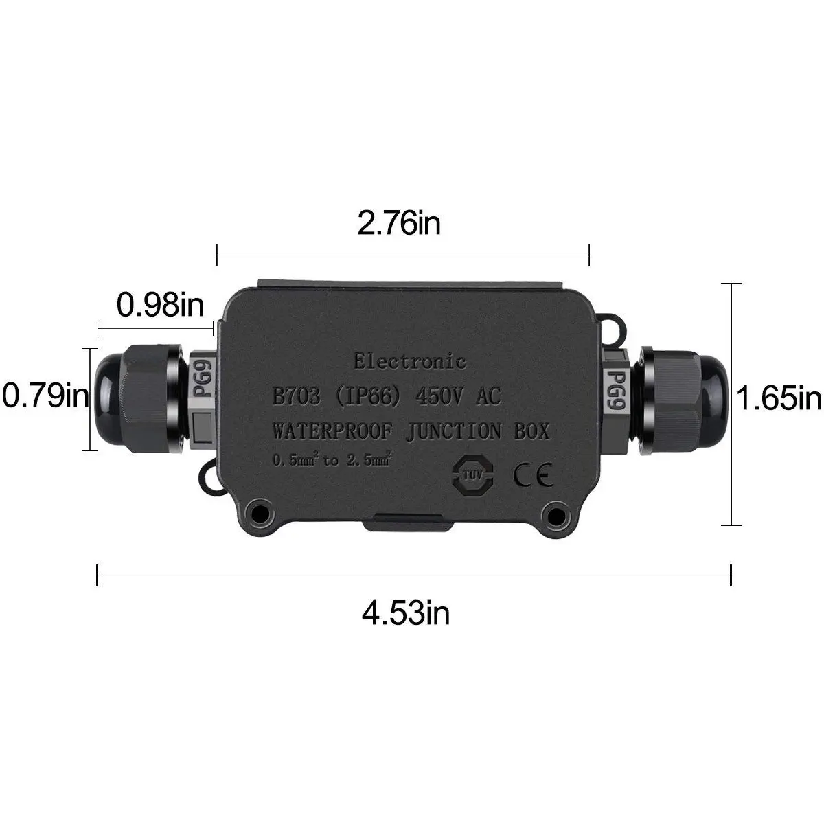 IP66 водонепроницаемый наружный 2 кабеля PG9 черный пластиковый Соединительный
