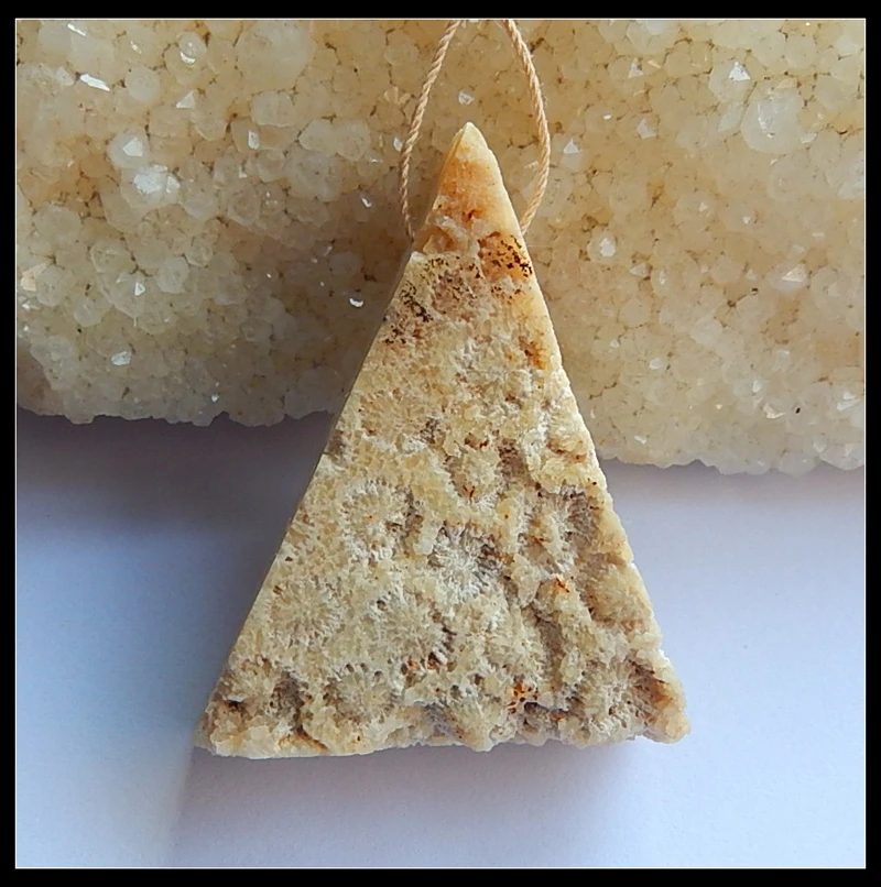 

Sale 1Pcs Natural Stone Drusy Indonesina Coral Handmade Triangle Yellow Pendant Bead Making Jewelry 51x35x16mm 29.6g