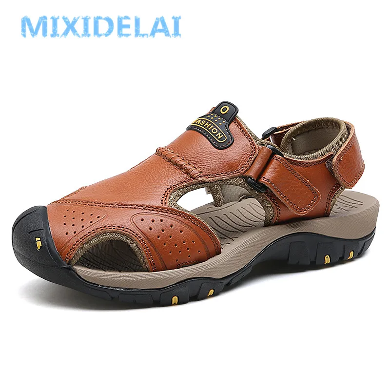 MIXIDELAI New Summer Men's Shoes Outdoor Casual Shoes Sandals Genuine Leather Non-slip Sneakers Men Beach Sandals Big Size 38-46