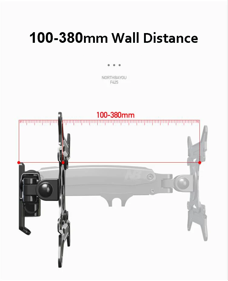NB F425 алюминиевый полный движения 27-45 дюймов ТВ Настенный Кронштейн газовая пружина рука нагрузка 3-13 кг Макс. VESA 200x200 мм
