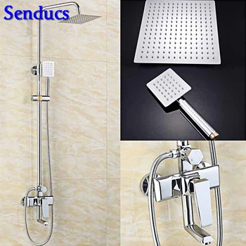 

Senducs Square Chrome Shower Set with Top Quality Brass Bathroom Shower System Rain Shower Cheap Price Bath Shower Set