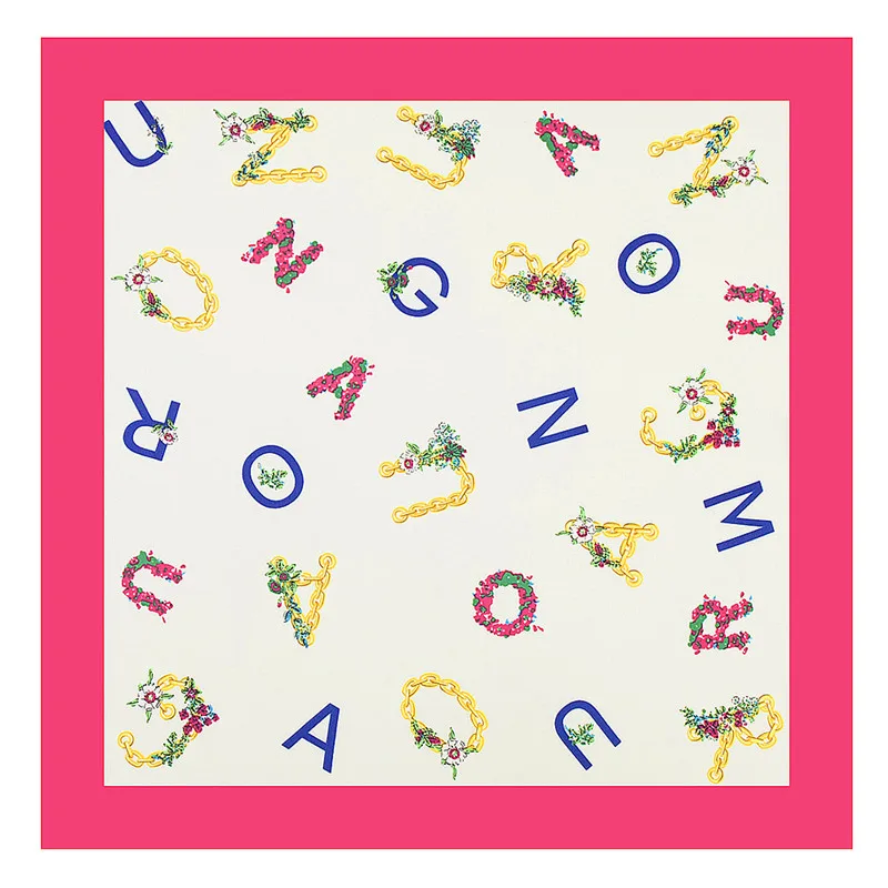 

MENGLINXI 60cm*60cm 2019 New Luxury Brand Letter Print Women Twill Silk Scarf Small Square Scarves Fashion Headband Hijab