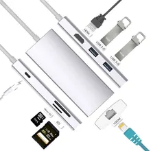 Mosible USB C концентратор к HDMI 4K Rj45 1000 Мбит/с адаптер Thunderbolt 3 USB-C док-станция с PD SD/TF кард-ридер для Macbook Pro type-C