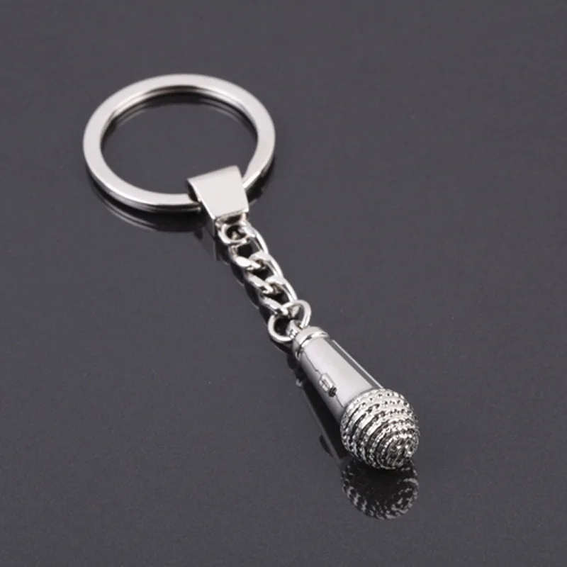Wholesale 10pcs/lot,Creative Fashion Simulation Retro Microphone Keychain Keyring Key Chain Ring