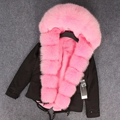 OFTBUY зимняя женская куртка из натурального меха, парка с воротником из натурального Лисьего меха, розовая короткая куртка с подкладкой из искусственного меха, модная уличная одежда - Цвет: 7